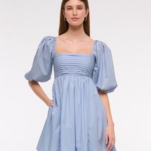 Abercrombie & Fitch Emerson Poplin Puff Sleeve Mini Dress Lilac Blue S Milkmaid